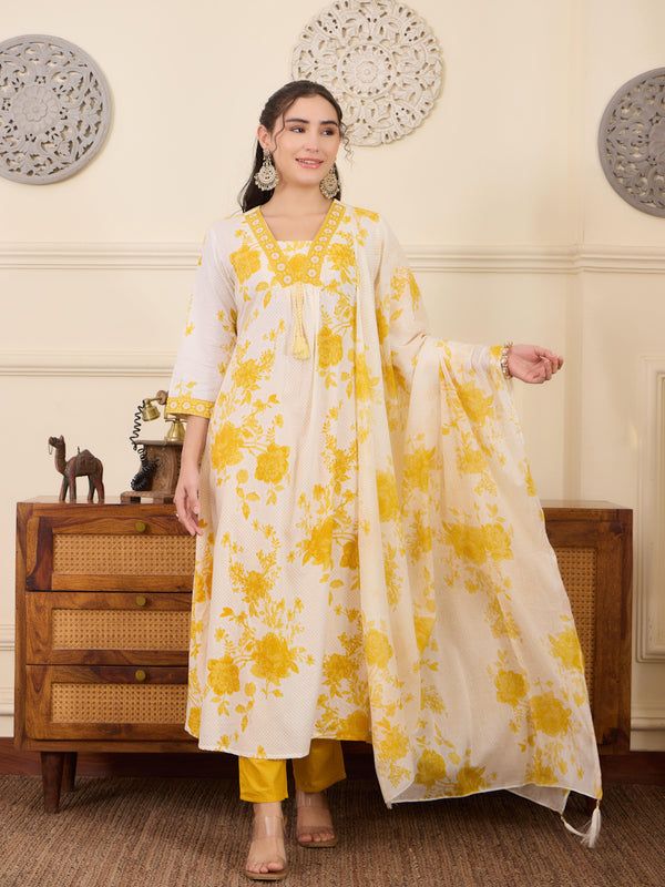 Yellow Embroidered Anarkali Set for Festive