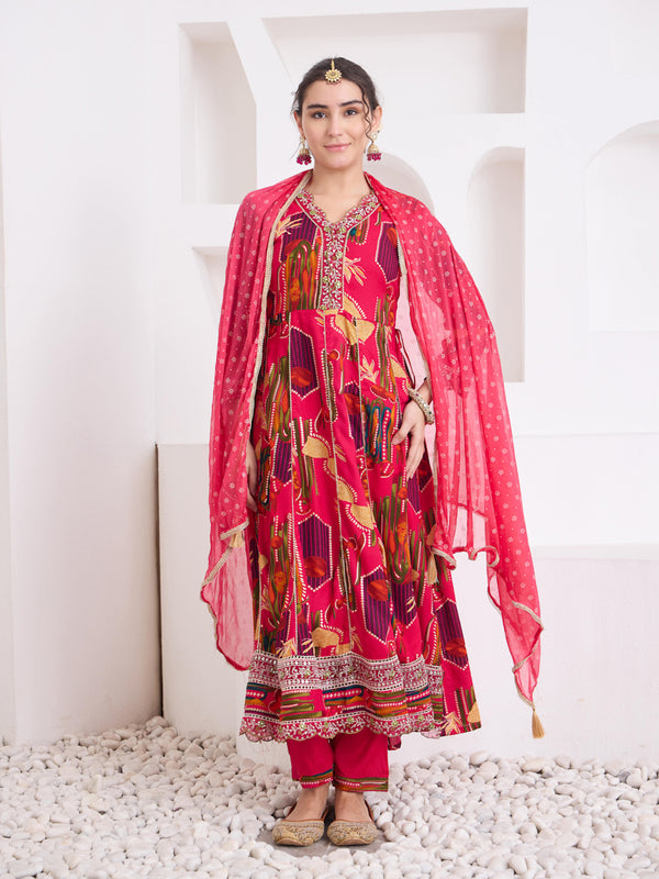 Women's Pink Printed Kurta Set with Dupatta