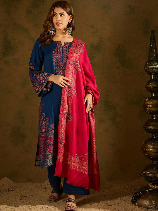 Women Pashmina Ethnic Motifs Printed Kurta with Trousers & Dupatta