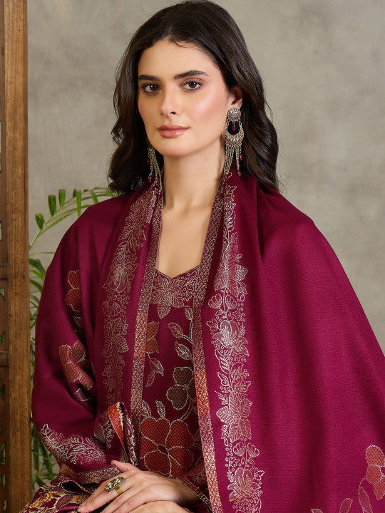 Women Pashmina Floral Printed Kurta with Trousers & Dupatta Set