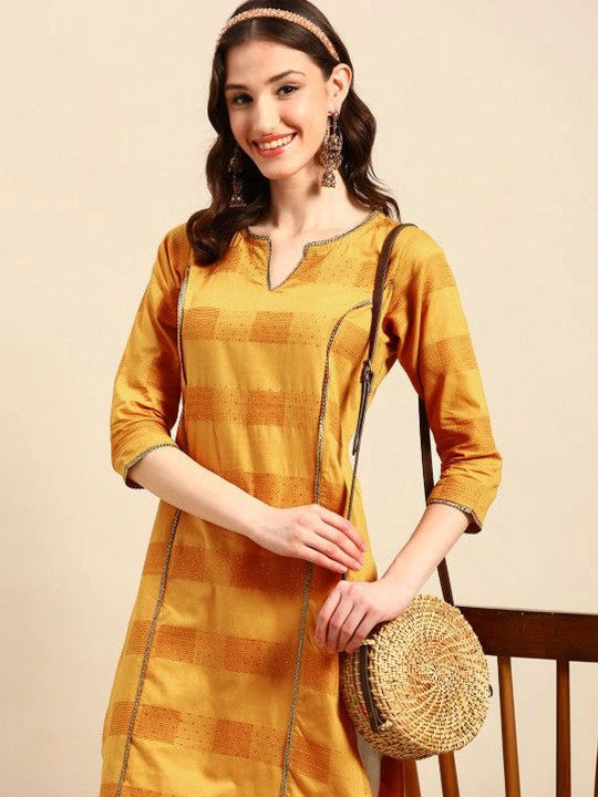 Women Mustard Embellished Straight Kurta