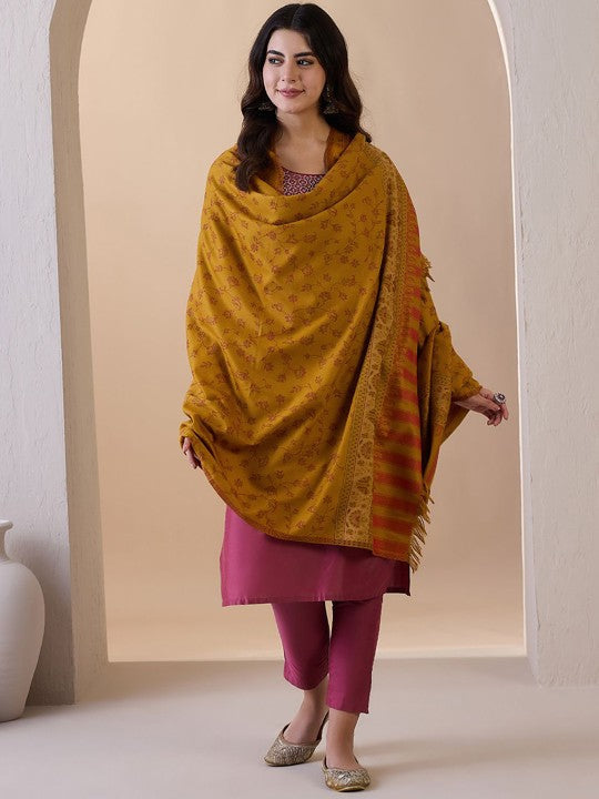 Women's Mustard Floral Shawl - Ethnic Traditional Wear