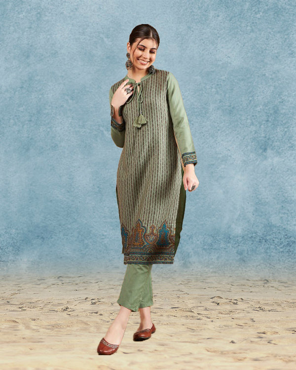 Woven Design Winter Pashmina Kurta & Trouser | Ethnic Fashion India