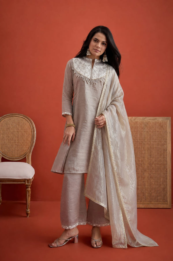 Elegant Grey Embroidered 3-Piece Kurta Set